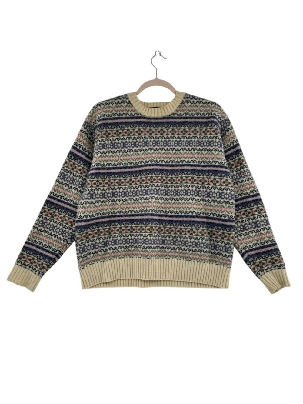 Newton Trading Co Sweater Women's Large 100% Wool Shetland Fair Isle Crewneck